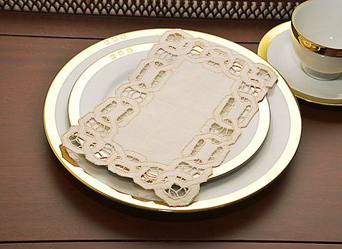 Appetizer Napkin. Dynasty Embroidery. Pearled Ivory. 6x9".